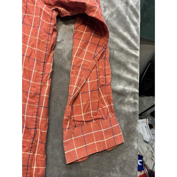 ORVIS Men's Button Down Oxford Shirt L Orange Plaid long sleeve Long‎ Sleeve - Picture 2 of 7